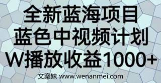 【视频课程】全新蓝海项目，蓝色中视频计划，1W播放量1000+【揭秘】